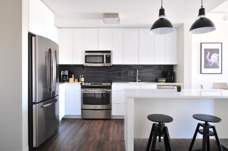 Home - gray steel 3-door refrigerator near modular kitchen
