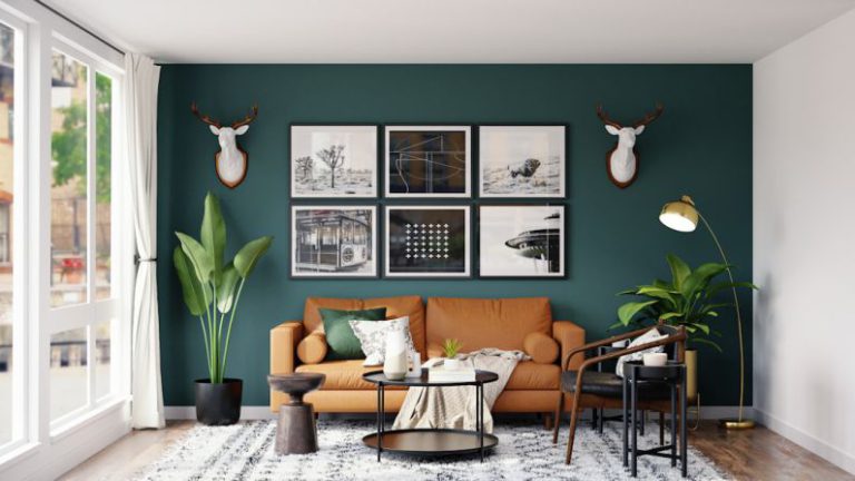 Interiors - brown wooden framed white padded chairs
